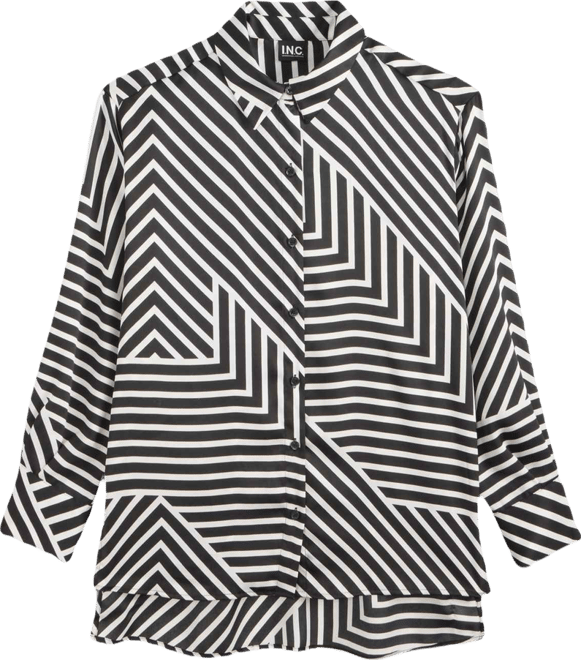Women's Long-Sleeve Printed Button-Front Collared Shirt, Macy's Exclusive