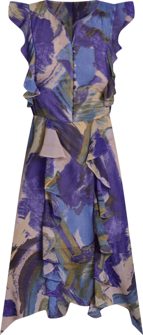 Women's Handkerchief Hem Ruffle V-Neck Midi Dress