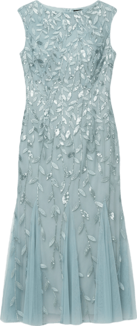 Women's Embroidered Boat Neck Midi Dress