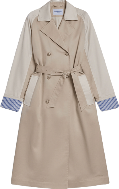 Women's Color Block Collared Trench Coat
