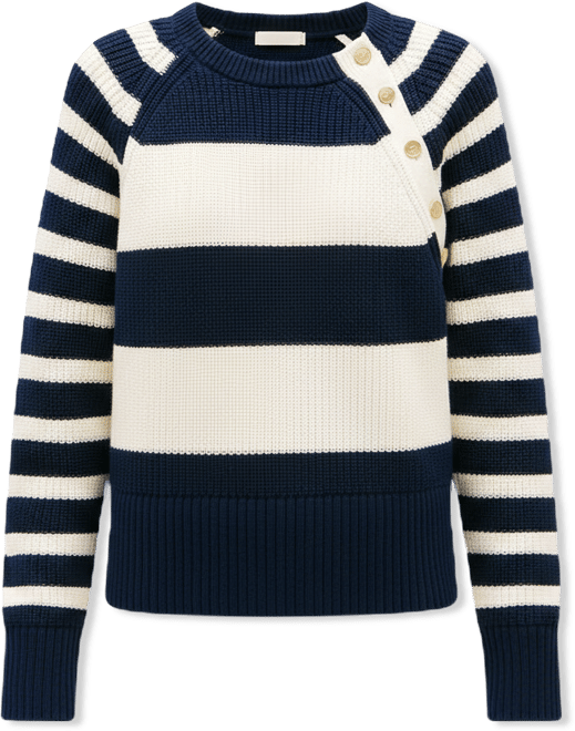 Women's Gold-Tone Button Utility Crewneck Sweater