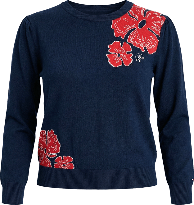Women's Jacquard All-Over Floral Print Crewneck Sweater