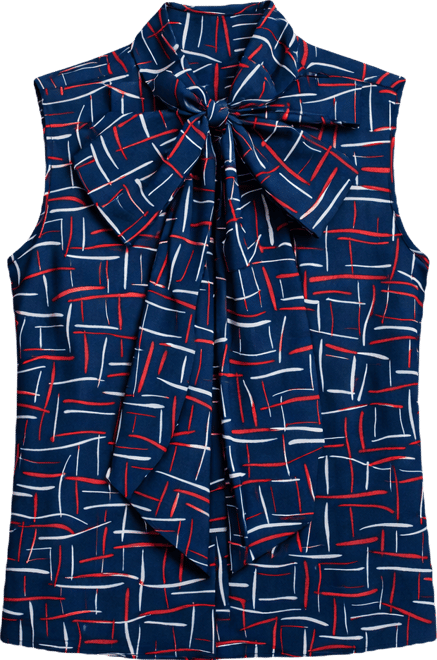 Women's Printed Bow Front Sleeveless Shirt