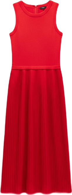 Women's Mix Media Pleated Sleeveless Midi Dress