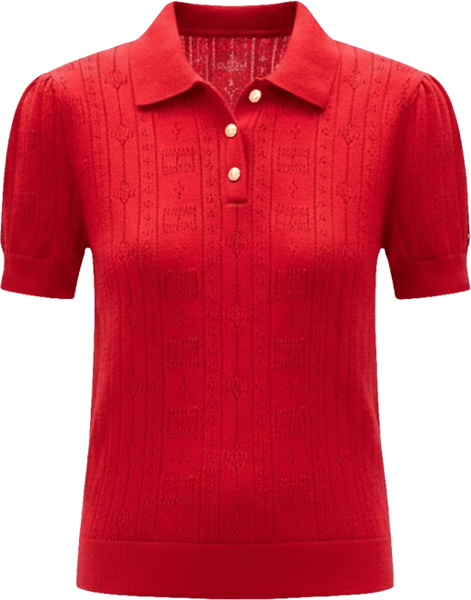 Women's Flag Pointelle Puff-Sleeve Polo Sweater