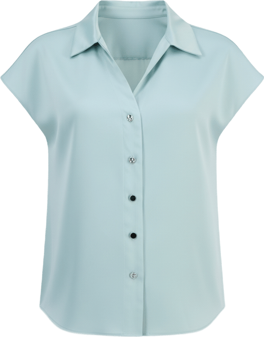 Petite Collared Button Front Short-Sleeve Shirt