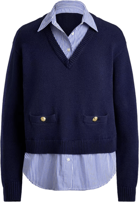 Women's Layered Button-Trim Spread Collar Sweater