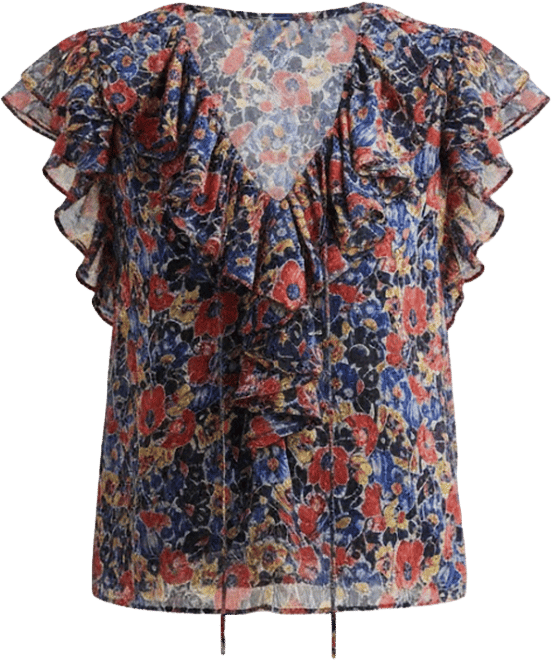Women's Floral Ruffle Trim V-Neck Blouse