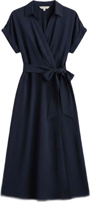 Women's Belted Crepe Surplice Neck Dress