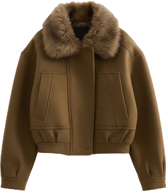 Women's Fur Collar Wool Blend Jacket