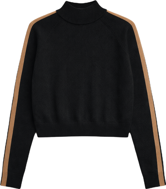 Women's Contrasting Stripes And Perkins Collar Sweater