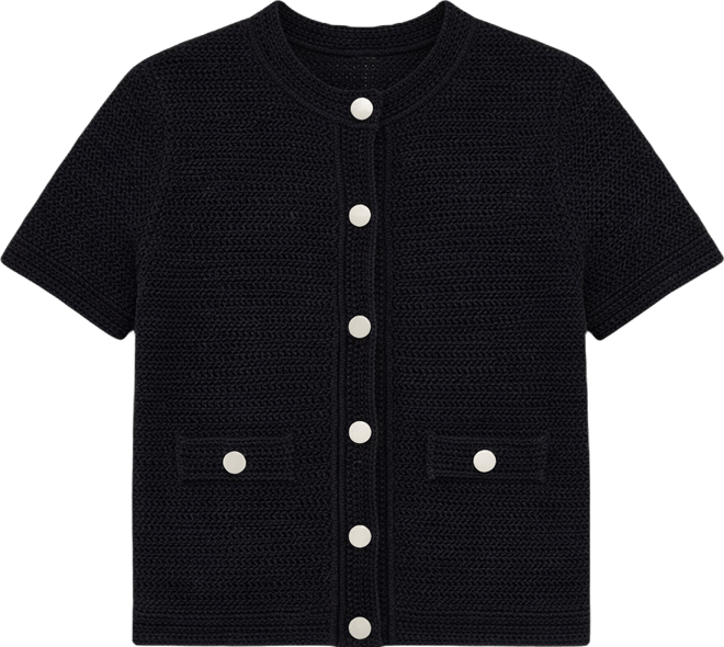 Women's Cotton Open-Knit Button-Front Cardigan