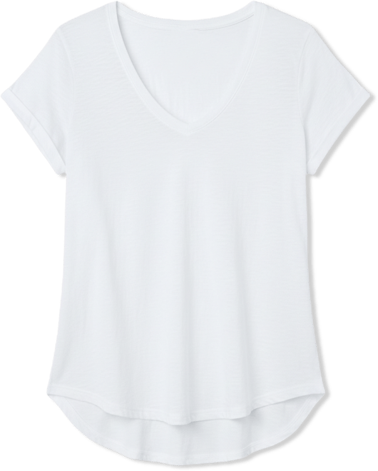Women's Short Sleeve Shrunken V-Neck Shirttail Tee