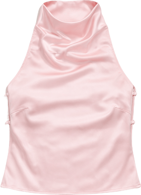 Women's Satin Effect Backless Cowl Neck Top