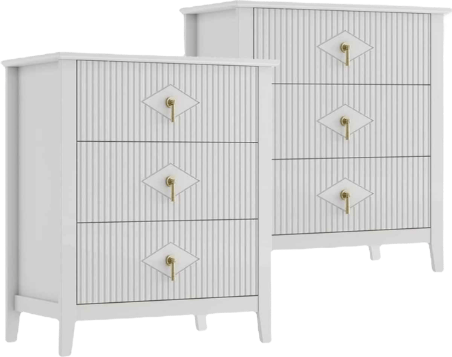 2 Piece Fluted Nightstand Set, 27.5" Wide Bedside Tables with 3 Storage Drawers & Metal Handles for Bedroom