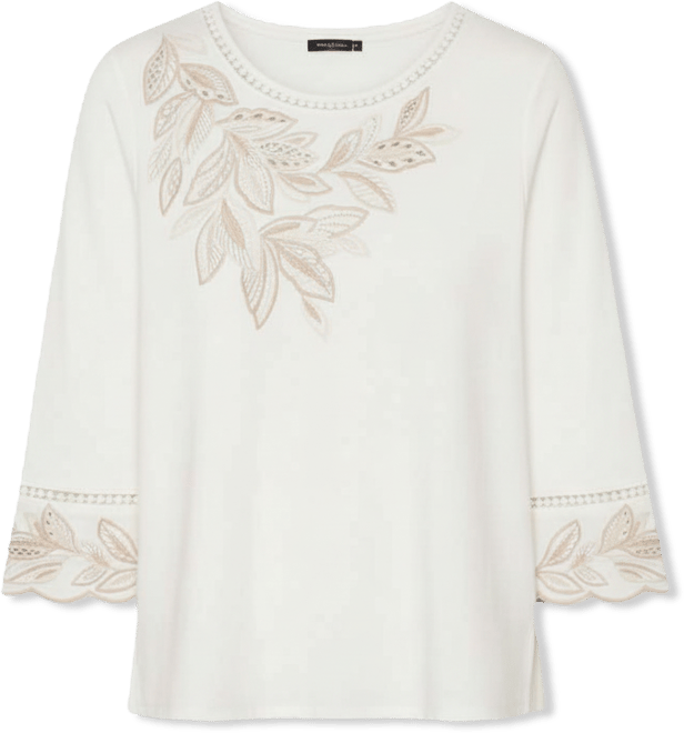 Women's Natural Wonder Embellished Leaf Ruffle Sleeve Top