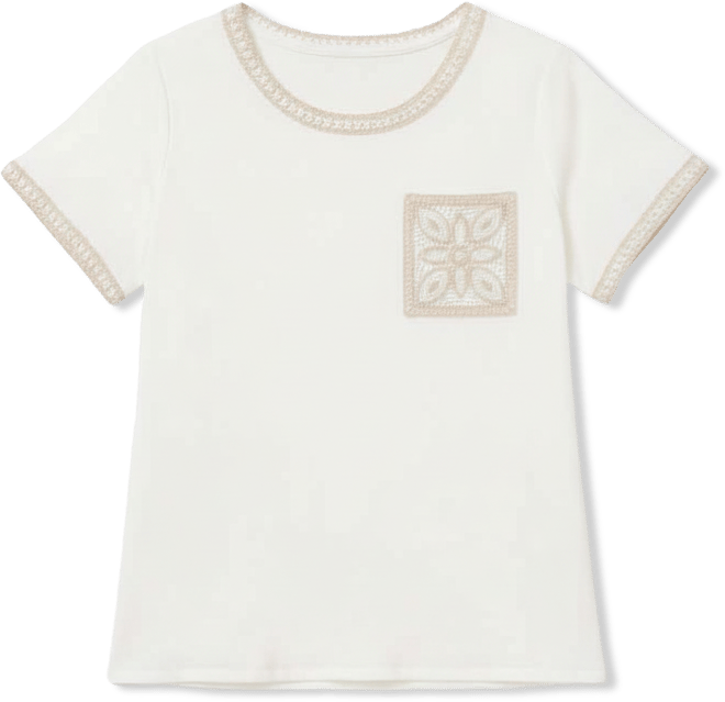 Women's Natural Wonder Crochet Pocket Short Sleeve T-shirt