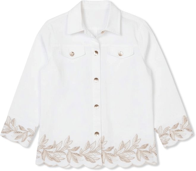 Women's Natural Wonder Leaf Cutout Embroidered Shirt Jacket