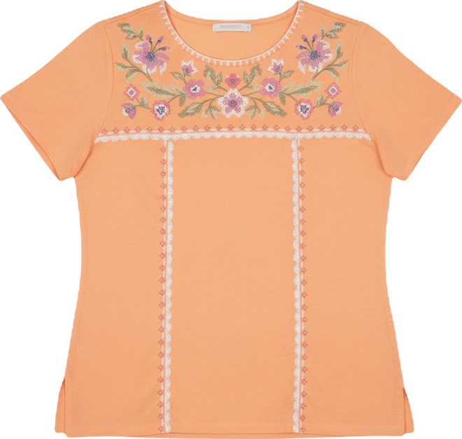 Women's Beachcomber Embroidered Floral Neck Short Sleeve T-shirt