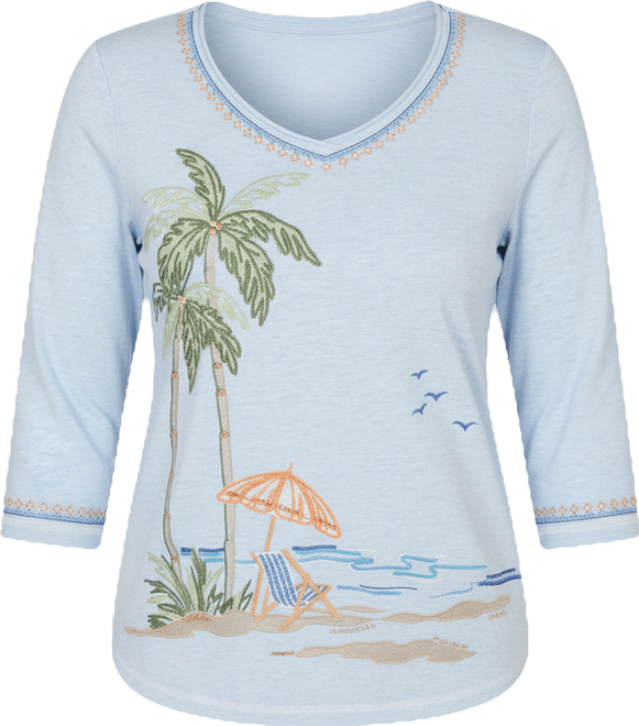 Women's Beachcomber Scenic Palm Tree Embroidered Top