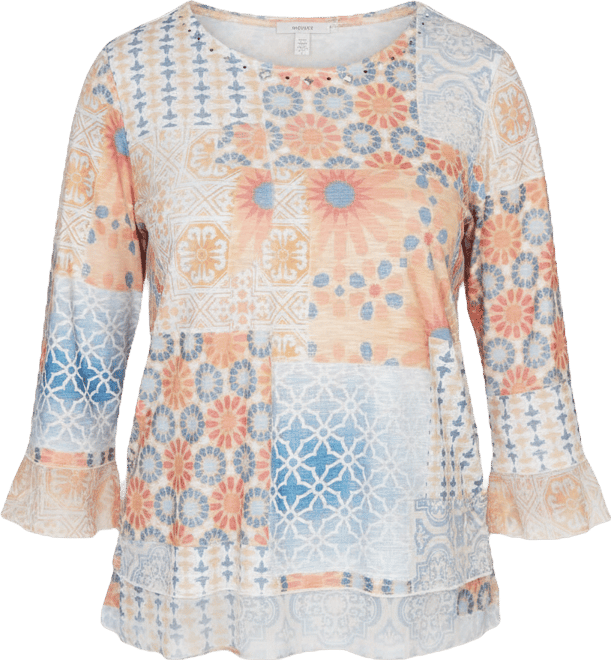 Women's Beachcomber Patchwork Medallion Ruffle Sleeve Top