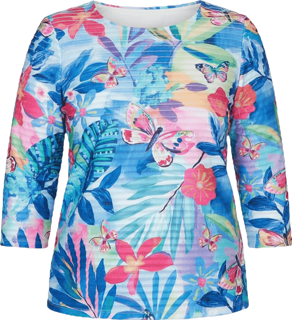 Women's The Royal Treatment Tropical Butterfly Ruffle Textured Top