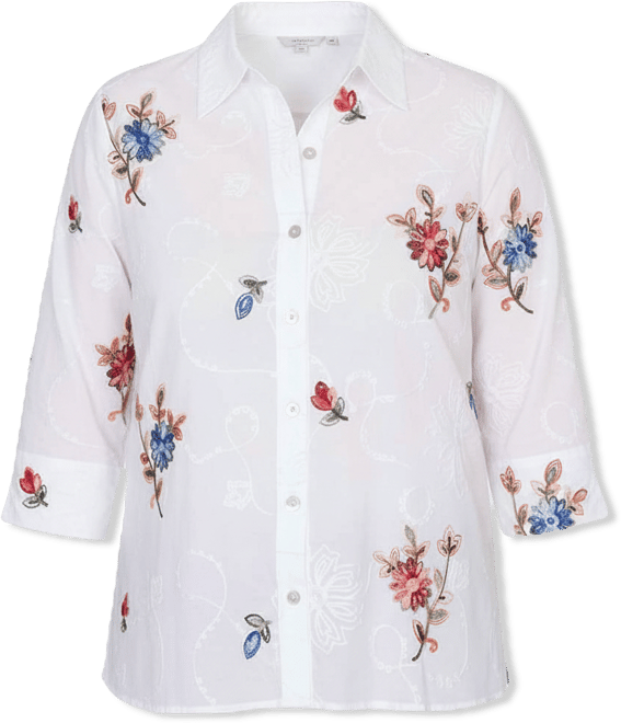 Women's The Royal Treatment Embroidered Flower Collared Button Front Top