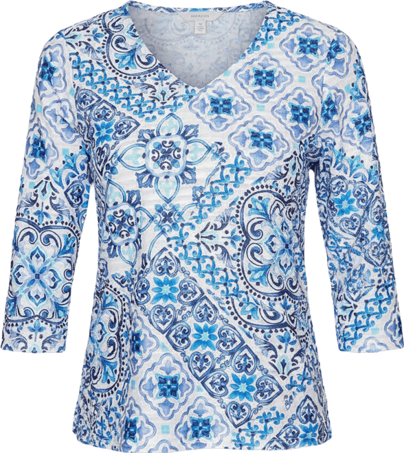 Women's Mykonos Aegean Tile V Neck Top