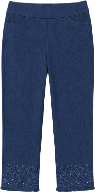 Women's Mykonos Geometric Embroidered Super Stretch Denim Ankle Pant