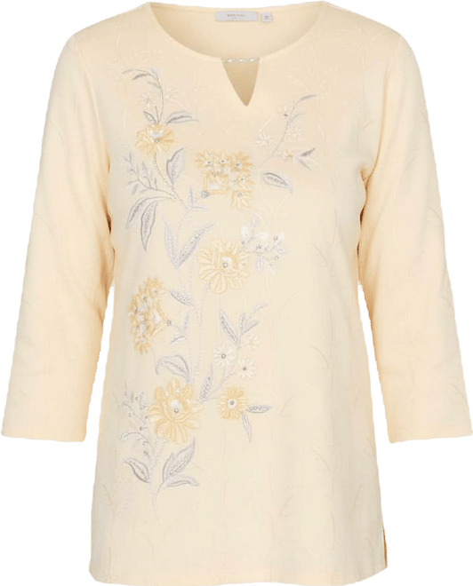 Women's Al Fresco Asymmetrical Floral Embroidered Textured Top