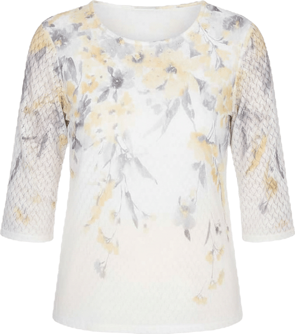 Women's Al Fresco Textured Floral Crew Neck Top