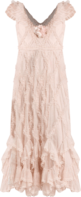 Women's Micro Ruffle Cap Sleeve A-Line Midi Dress