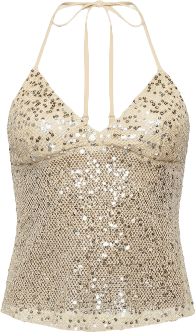 Women's Annael Sequin Net Backless Halter Top