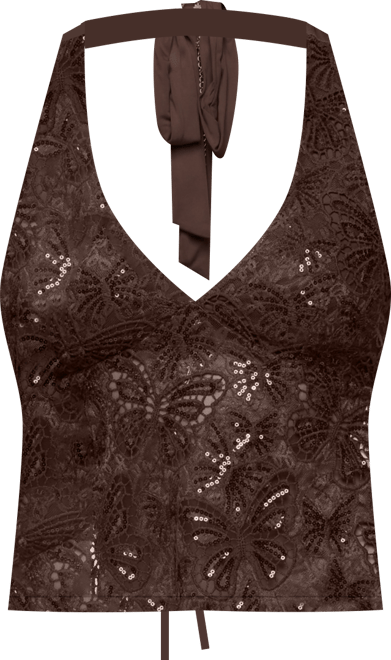 Women's Butterfly Sequin Backless Halter Top