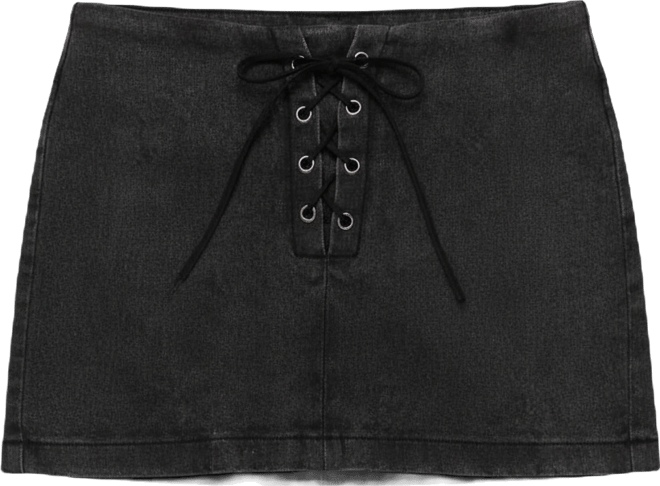 Women's Lace Up Stretchy Denim Mini Skort