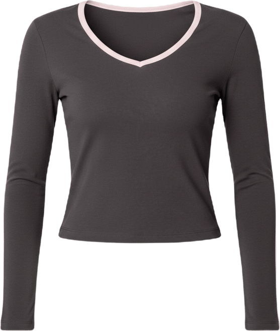 Women's Contrast V Neck Long Sleeve T Shirt