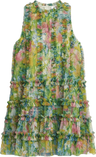 Women's Sleeveless High Neck Printed Mesh Mini Dress