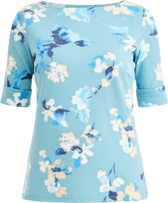 Petite Floral Printed Boat Neck Top, Macy's Exclusive