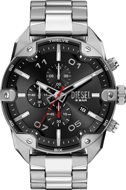 Men's Spiked Quartz Chronograph Silver Stainless Steel Watch, 49mm