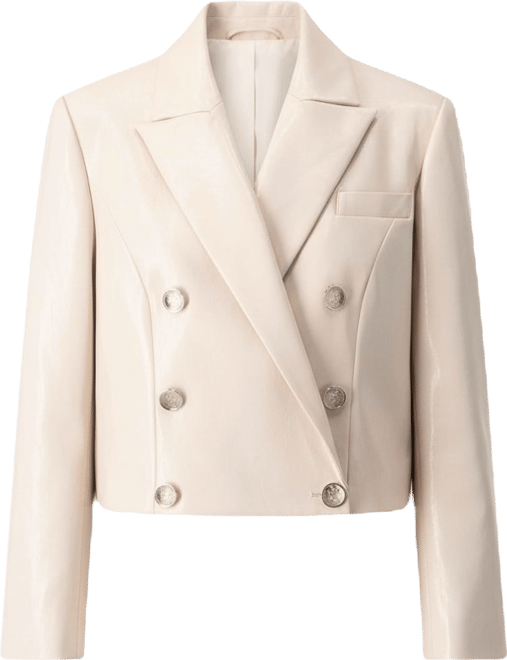 Women's Faun-Leather Double-Breasted Short Blazer