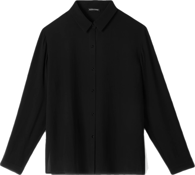Eileen Fisher - Women's Silk Georgette Crepe Classic Collar Shirt - Black - Size: Petite Large Petites