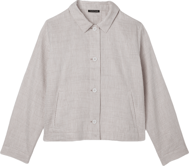 Striped Linen Sheen Classic Collar Jacket | EILEEN FISHER