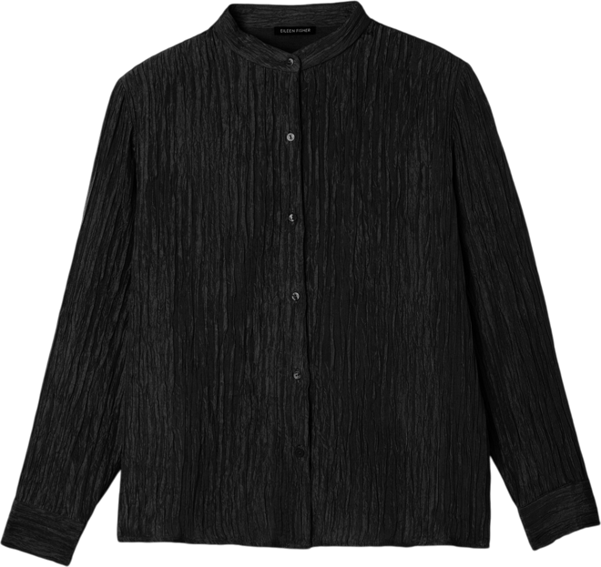 Textured Silk Jacquard Band Collar Shirt | EILEEN FISHER