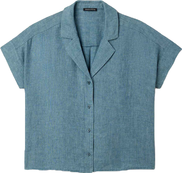 Washed Organic Linen Délavé Notch Collar Shirt | EILEEN FISHER
