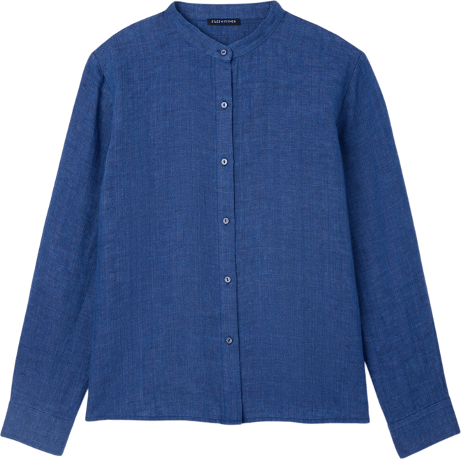 Washed Organic Linen Délavé Band Collar Shirt | EILEEN FISHER