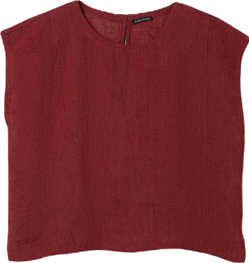 Puckered Organic Linen Stripe Square Top | EILEEN FISHER