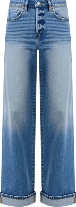 Women's Wide-Leg Button-Fly Cuffed Patch Pocket Jeans