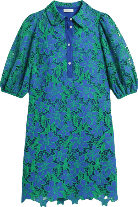 Women's Eyelet Blouson Collared Neck Dress