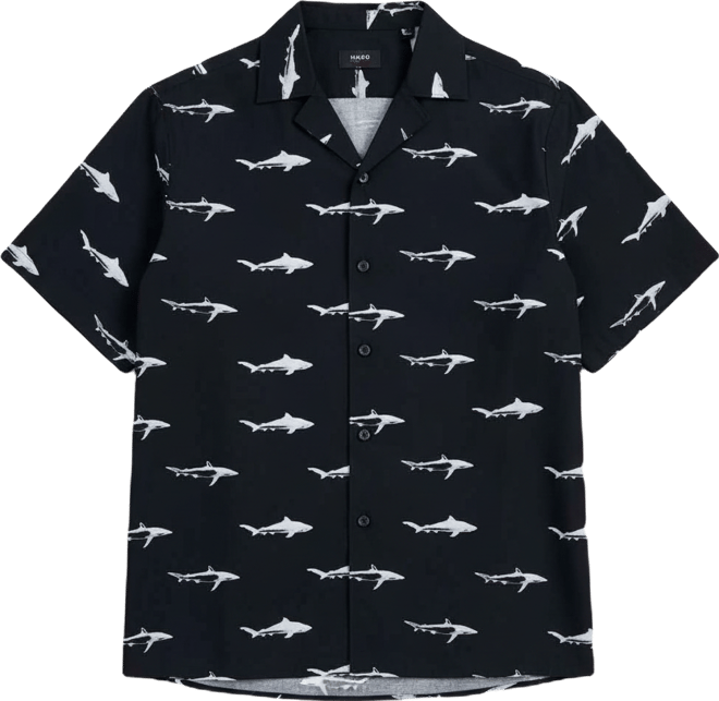 Hugo by  Men's Eligino Shark Print Short-Sleeve Shirt