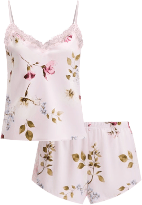 Women's Stretch Satin Lace-Trim Tank & Tap Shorts Pajama Set, Exclusively at Macy's
